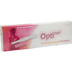 Eine rosa Verpackung eines Schwangerschaftstests mit der Aufschrift "Optimac".