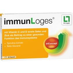 Verpackung von Immun-Loges Kapseln mit Vitaminen und Mineralstoffen für das Immunsystem.