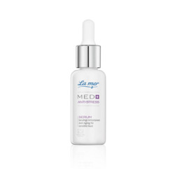 Weiße Serumflasche mit Pipette und der Aufschrift "Anti-Stress" von La mer.
